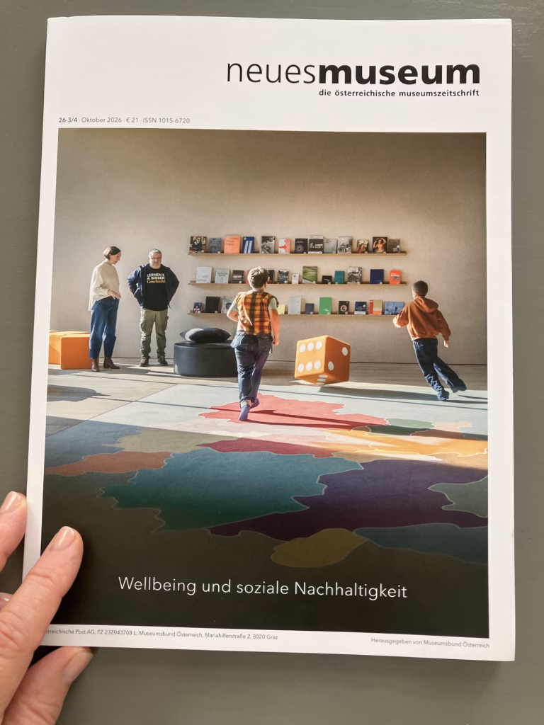 Titelblatt der Museumszeitschrift „neues museum“ mit dem Schwerpunkt „Wellbeing und soziale Nachhaltigkeit“